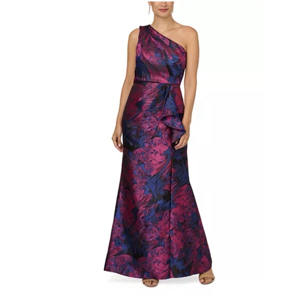 adrianna papell Women's Jacquard Printed Asymmetric One-Shoulder GownSize:0 $249